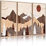 Hlniuc Conjunto De Arte De Parede Emoldurada De Montanha Estilo Xilogravura, Decoração De Parede Moderna De Pinheiro, Pintura De Parede De Floresta Rústica, Impressão De Arte Da Natureza Selvagem Para