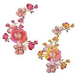 HOBBIESAY 2 Peças 2 Cores Flor De Peônia Tecido Bordado Bordado Computadorizado Costurar Em Apliques Coloridos Adesivos Decorativos Para Roupas DIY Jeans Branco