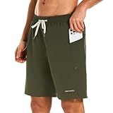 Hodosports Bermuda Masculina De Banho De Secagem Rápida De 23 Cm, Sem Forro E Bolsos Com Zíper (tamanho Regular E Estendido), Verde Militar, P