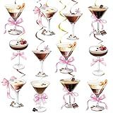 Hokinaa Decoração De Aniversário Espresso Martini - 24 Peças A Tiny Bit Decorações Mais Antigas Marrom Martini Fita Rosa Laço Pendurado Redemoinhos Tini Bar Flâmulas De Teto Para Despedida De Solteira