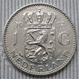 Holanda 1 Gulden Prata 1957 Excelente