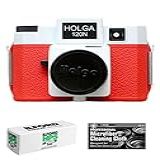 Holga 120N Câmera De Filme De Formato Médio Vermelha Branca Com Pacote De Filme Ilford HP5 120 E Pano De Microfibra