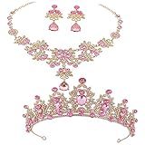 Holibanna 1 Conjunto Colar De Coroa Brincos De Noiva Casamento Tiara Jóias De Noivado Colar De Baile Conjunto De Joias De Festa Bijuterias Para Mulheres Senhorita Suíte Diamante Rosa Strass