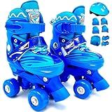 HOLTTER Patins Infantil Roller Quad 4 Rodas Ajustável Com Bolsa E Kit Proteção Patins 4 Rodas Infantil Menina Ou Menino Quad Azul 25 28 