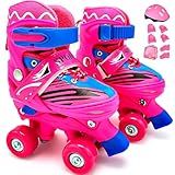 HOLTTER Patins Infantil Roller Quad 4 Rodas Ajustável Com Bolsa E Kit Proteção Patins 4 Rodas Infantil Menina Ou Menino Quad Rosa 29 32 