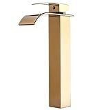 HOLTTER Torneira De Banheiro Bica Alta Elegante Moderna Monocomando Com Misturador Quente E Frio Lavabo Gourmet Material Resistente A Corrosão Jato Cascata Luxo Dourada