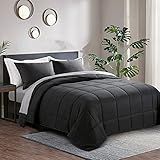 HOMBYS Edredom Grande King Leve Alternativo Para Todas As Estações- Enchimento Acolchoado Com 8 Abas De Canto De Microfibra -preto- Tamanho King Plus -305 X 325 Cm-