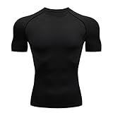 Homens Cool Dry Manga Curta Camisas De Compressão Camisetas Esportivas Tops Camisa De Treino Atlético Preto 