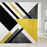 Homewish Cortina De Chuveiro Moderna Simples Com Geometria Amarela E Cinza- Conjunto De Cortina De Banheiro Para Crianças- Adultos- Abstrata- Aquarela- Triângulo- Listrado- Cortinas à Prova D-água