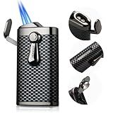 HONEST Isqueiro De Tocha Duplo Jet Flame Rocker Isqueiro De Bolso Presente Para Homens Churrasco Cozinha Lareira Vela -preto-