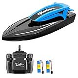 Hosioe Barco De Controle Remoto 2 4 G 20 Km H De Alta Velocidade à Prova D água Lancha De Controle Remoto Com Luzes LED Motor Duplo 2 Bateria