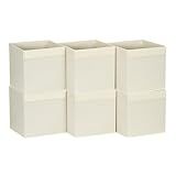 Household Essentials Cubos De Armazenamento Dobráveis- Conjunto De 6 Caixas Para Prateleiras Organizadoras De Cubos- Branco Natural Com Alça De Puxar