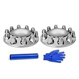 HQALTY Kit De Cobertura De Eixo Dianteiro Cromado Com 2 Capas De Porca Rosqueada De 32 Mm 33 Mm Com Tampas De Cubo Removíveis Para Semi Caminhão Ferramenta De Instalação Incluída 