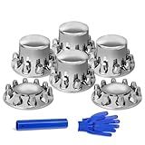 HQALTY Tampa Do Eixo De 33 Mm Kit Combo De Cúpula Cromada Tampas De Porcas Rosqueadas Com 2 Capas De Roda Do Eixo Dianteiro E 4 Traseiro Tampas De Cubo Removíveis Para Semi Caminhão Ferramenta De Instalação Incluída 