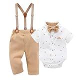 Hresadio Conjunto De Roupas De Terno Infantil Formal Para Bebês Camisa Social Com Gravata Borboleta Calça Suspensória 0 A 24 Meses Amarelo 3 6 Meses