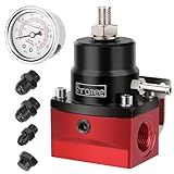 Hromee Kit Regulador De Pressão De Combustível Universal De Alumínio Ajustável Preto Vermelho Com Retorno De Desvio 0 160psi 3 8 Cm Medidor De Pressão Preenchido Com Líquido 4 Peças De Encaixe De