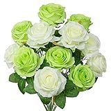 Huahuashijie 1 Buquê De Flores Artificiais  Rosas De Seda  Flores Falsas  Buquê De Casamento  Flor Realista Para Decoração De Casa  Jardim  Festa  Hotel  Escritório  Verde E Branco 