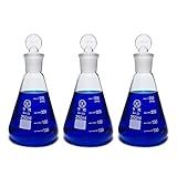 HUAOU Conjunto De Frascos Erlenmeyer De Vidro De 250 Ml- Frascos De Vidro De Laboratório De 3 Peças Com Rolha De Vidro Para Uso Doméstico Em Sala De Aula De Química- Frascos De Ciências De Laboratório