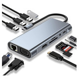 Hub Adaptador 11 Em 1 Tipo C Hdmi 4k Usb 3 0 Rj45 Microsd Tf