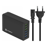 Hub Carregador Régua 6 Entradas Usb 10a 50w Rápido Preto