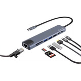 Hub De Adaptador Usb c Multiporta 8 Em 1 Trolley Usb A 3 0 5 Gbps Tipo C Pd Hdmi 4k Sd tf 2 0 Rj45 0 15 Metros De Espaço Cinza Cor Mac Xbox Ps4 Pc Android