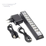 Hub Usb 2 0 Com 10 Portas Velocidade De 480mbps Preto Hb t69