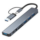 Hub Usb c E 3 0 8 Em 1 P2 Stereo Usbc Dados Sd tf Cartões