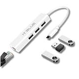 Hub USB Tipo C- 3 Portas USB 2-0- Adaptador De Rede RJ45 Gigabit 10-100-1000 Mbps- Branco