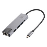 Hub Usb Tipo C Multi Ac447 5 Em 1 Hdmi 4k Rj45 100mbps Cor Cinza