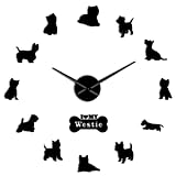 Hujemo Relógio De Parede West Highland Terrier Raça 3d Grande Diy Para Filhotes Animal Autoadesivo Efeito Espelhado Relógio De Relógio Acrílico (preto, 93 Cm)