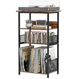 Huxitocan Suporte Para Toca-discos Com Armazenamento De Até 100 álbuns E 40 CDs- Armazenamento De Discos De Vinil De 4 Níveis Para Sala De Estar- Suporte Para Toca-discos Com Suporte De Disco E