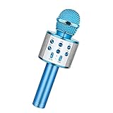 Huxspoo Microfone De Karaokê Bluetooth Sem Fio Máquina De Karaokê Recarregável Para Crianças Melhores Presentes Para Crianças E Adultos Azul 