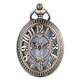 I-MART Relógio De Bolso Retrô De Bronze Antigo Com Corrente De Colar Com Fecho Lagosta De 78-7 Cm- Colar Clássico De Quartzo- Relógio De Bolso Vintage Steampunk Com Corrente Para Homens E Mulheres-