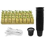 Iceyyyy Kit De 76 Peças De Malha Hidropônica 20 Pacotes De Copos De Malha De 5 Cm 36 Pacotes De Plugues De Iniciante Rockwool De 3 8 X 3 8 X 3 8 Cm 20 Fios De Algodão Para Irrigação Automática De Artigos Para Hidropônia