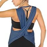 Icyzone – Regatas Femininas Para Treino – Regatas Atléticas Com Tiras Abertas Nas Costas, Blusas De Ioga E Gola Alta, Denim, Large