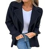 IDEALSANXUN Casaco De Lã Feminino Clássico Outono Inverno Casaco Trench Coat Blazer Sobretudo Preto GG