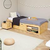 IDIMEX Cama Solteiro Madeira Multifuncional Com Mesa De Cabeceira Sabrina Natural