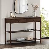 IDIMEX Mesa Aparador Rustico Madeira Para Sala 2 Gavetas E 2 Prateleiras Funcional Cor Imbuia 110 Cm Apoana