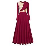 Idopip Vestido Feminino De Manga Comprida De Comprimento Total Metálico Color Block Louvor, Vestido De Dança, Litúrgico, Lírico, Adoração, Robe, Vermelho Vinho + Dourado, Gg