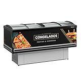 Ilha Expositor P Congelados E Resfriados GESV 190CLPR Premium Preta Vidro Curvo Deslizante Iluminação Em Led E Controlador Digital Gelopar 220V