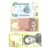 Ilhas Salomão 3 Cédulas Estrangeiras 5 Dollars 2019 duas F e