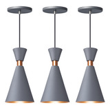 Iluminar Ambiente Kit 3 Luminária Pendente Mini Pequim 24cm Balcão Bancada Cor Cinza 24 Cm