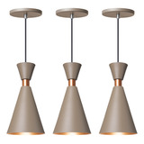 Iluminar Ambiente Kit 3 Luminária Pendente Mini Pequim 24cm Balcão Bancada Cor Fendi 24 Cm