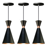 Iluminar Ambiente Kit 3 Pendente Lustre Mini Pequim 24cm Em Alumínio Preto
