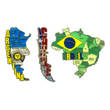Imã Metal Mapa Brasil Argentina E Chile Imã Geladeira Mapas