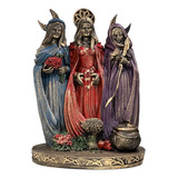 Imagem Deusa Tríplice Lua Hecate Wicca Colorida Resina 26cm