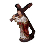 Imagem Estátua Escultura Jesus Cristo Via Sacra Levando Cruz Cor Colorido
