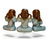 Imagem Estatueta Trio De Budas Surdo Mudo E Cego Resina 22cm