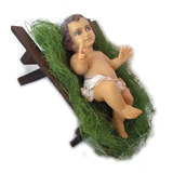 Imagem Menino Jesus Com Berco De Madeira 23 Cm Natal Resina Cor Pintura A Mão