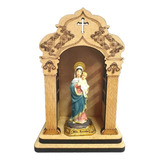 Imagem Nossa Maria Mãe Rainha 9cm E Capela Oratorio Madeira